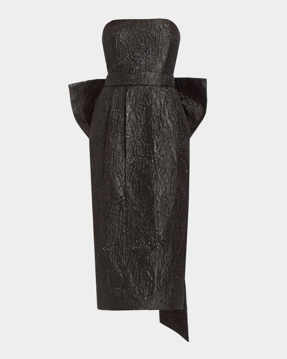 Lorena Strapless Jacquard Bow Belt Midi Dress
